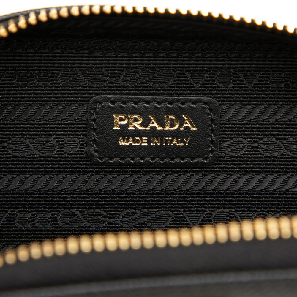 Prada Triangle Logo Plate Chain Shoulder Bag Mini Pouch 1NR025 Black Gold Saf... - Picture 5 of 5